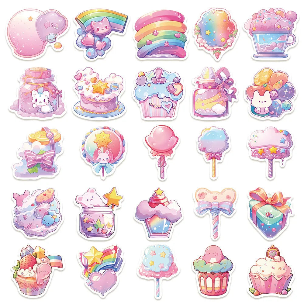 Pack of fresh candy coloured cute small object decorative waterproof stickers.