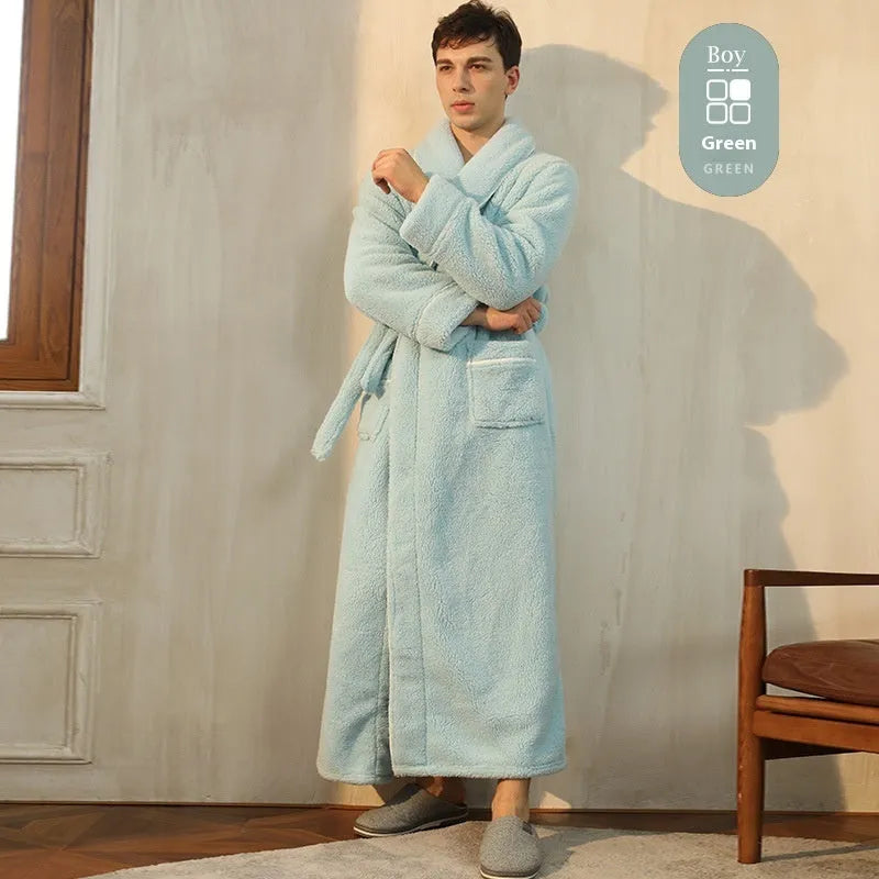 Thickened winter couple's bathrobe in Angola red flannel with European style cut and plus size options