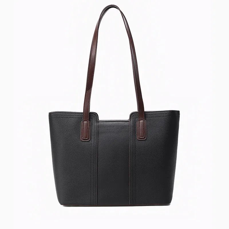 Genuine leather women's commuter shoulder bag in box design with shoulder strap