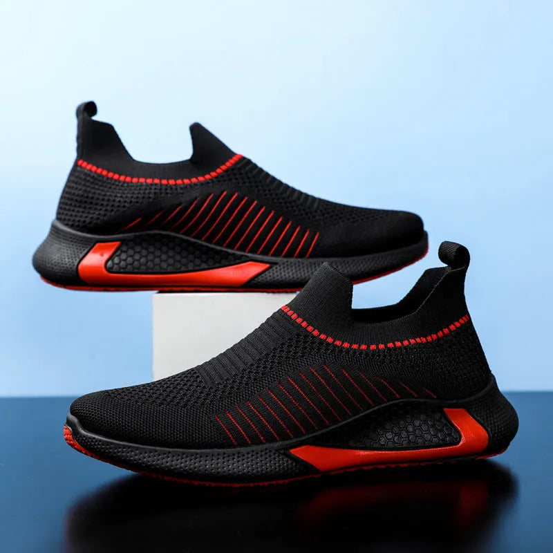 Men's mesh sock shoes with striped design in slip-on sneaker style