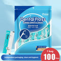 Plastic dental floss dispenser bag with 180x238mm dimensions containing multiple floss pieces
