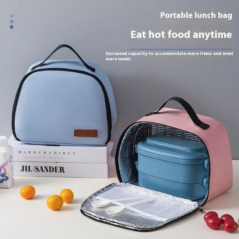 Insulated lunch box bag in textured cloth with large capacity for food preservation