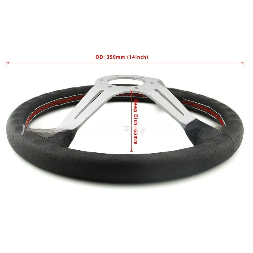 Silver black 14-inch leather middle concave steering wheel for car replacement