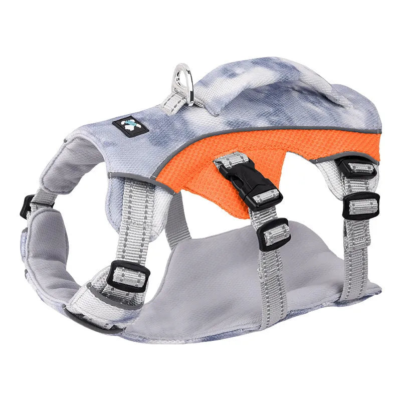Reflective dog cooling chest strap harness in light blue colour