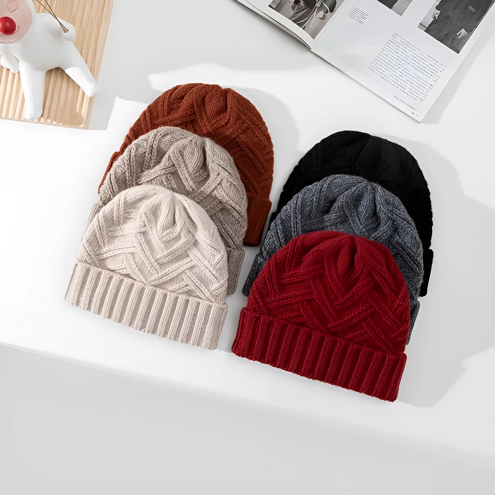 Wool women's knitted winter hat with dome crown in six colour options