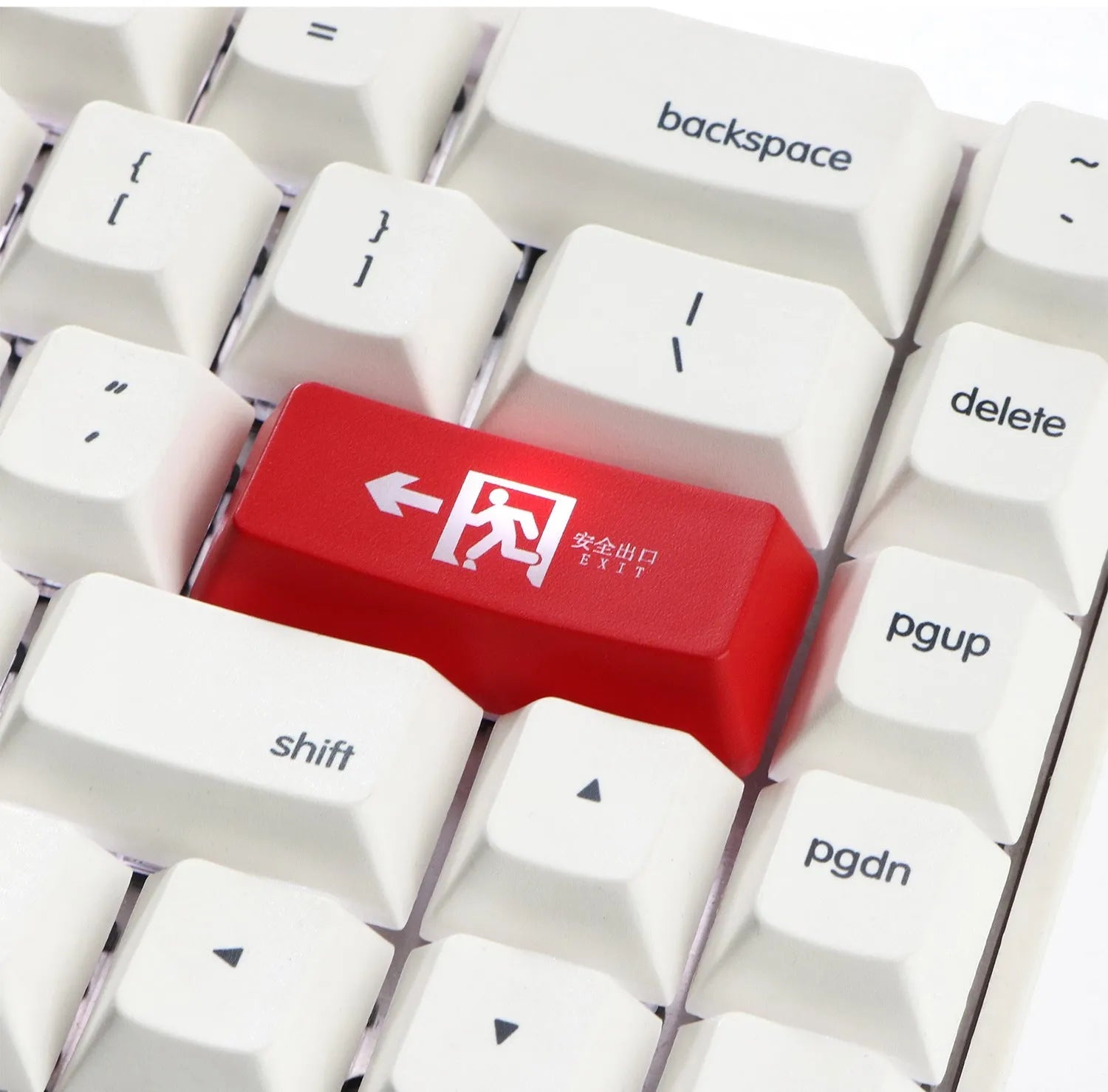 Emergency exit icon keyboard key cap with transparent design for backspace or enter key replacement