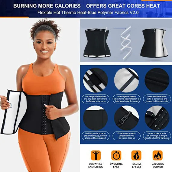 Blue neoprene adjustable abdominal support belt shown with size adjustment features