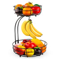 Black wrought iron double-layer fruit basket with two storage tiers