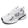 Men's mesh casual running shoes with plastic soles in black, white and gray, or white orange colours