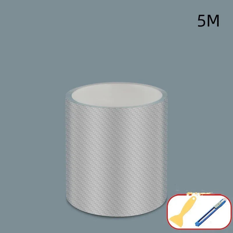 Carbon fibre grain transparent anti-collision strip for car doors and thresholds.