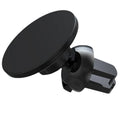 Black aluminium alloy magnetic suction car phone holder mounted on a car air vent.