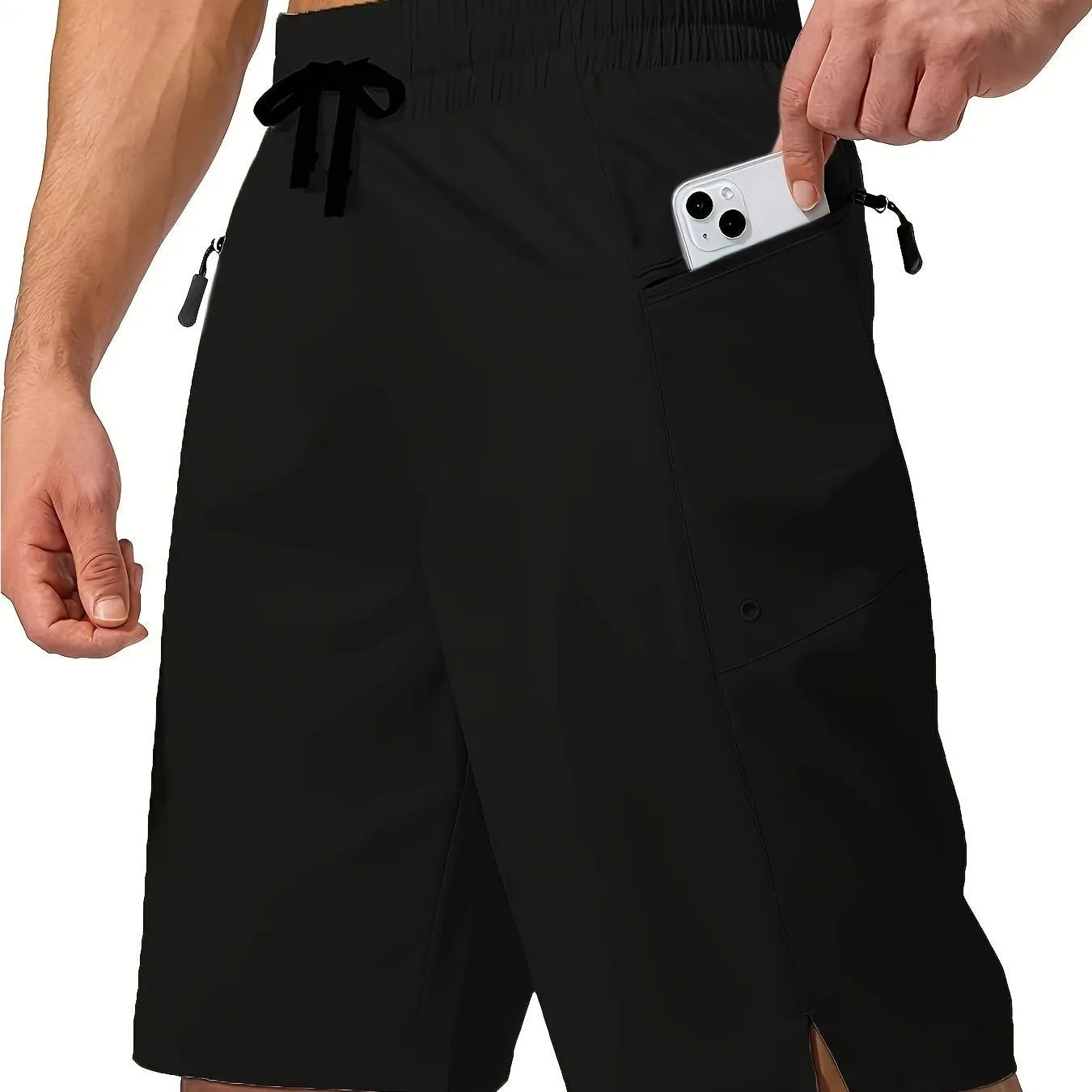 Men's solid colour quick-drying polyester beach shorts in straight fit design