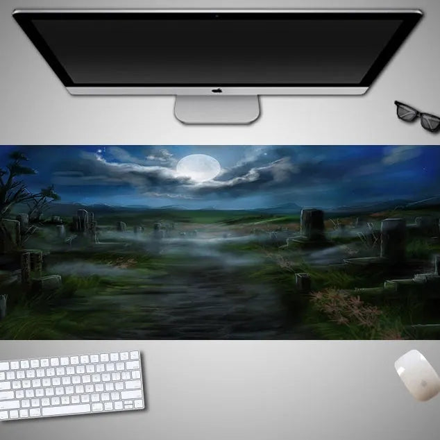 Oversized Halloween-themed gaming mouse pad with non-slip rubber base