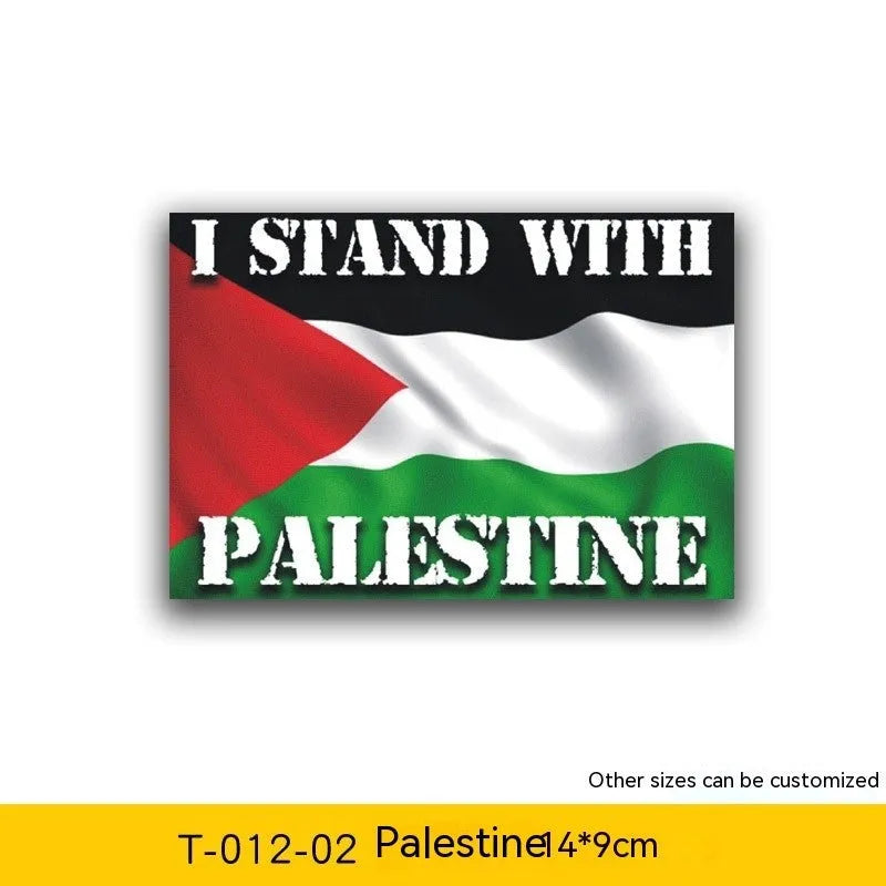 Palestinian flag car decal sticker on a vehicle window.