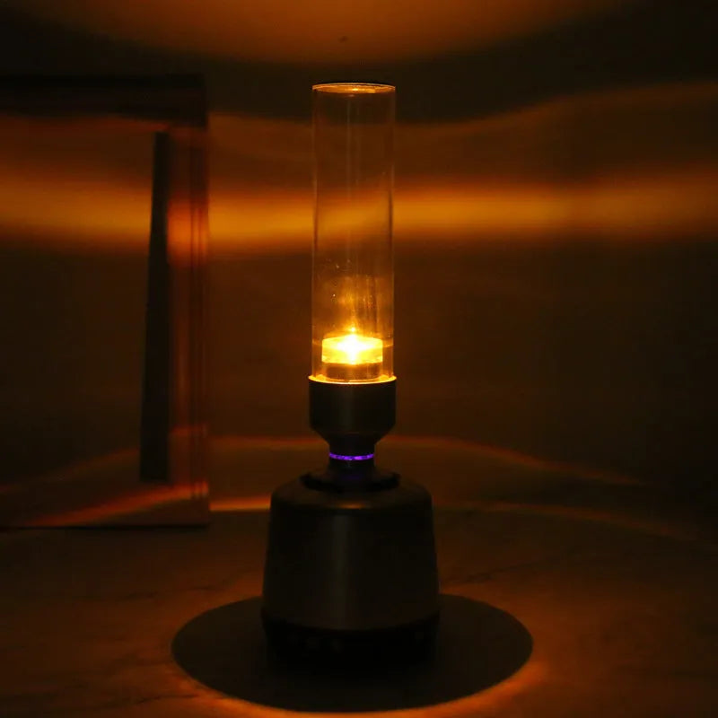 White silver Bluetooth speaker night light with LED atmosphere lighting in plexiglass tube