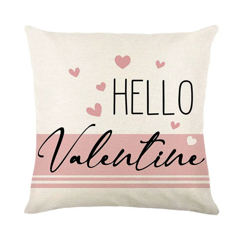 Square red and white plaid heart print pillow cover on a sofa
