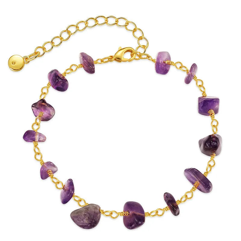 Women's 18K copper bracelet with irregular natural gravel turquoise stones and geometric crystal elements