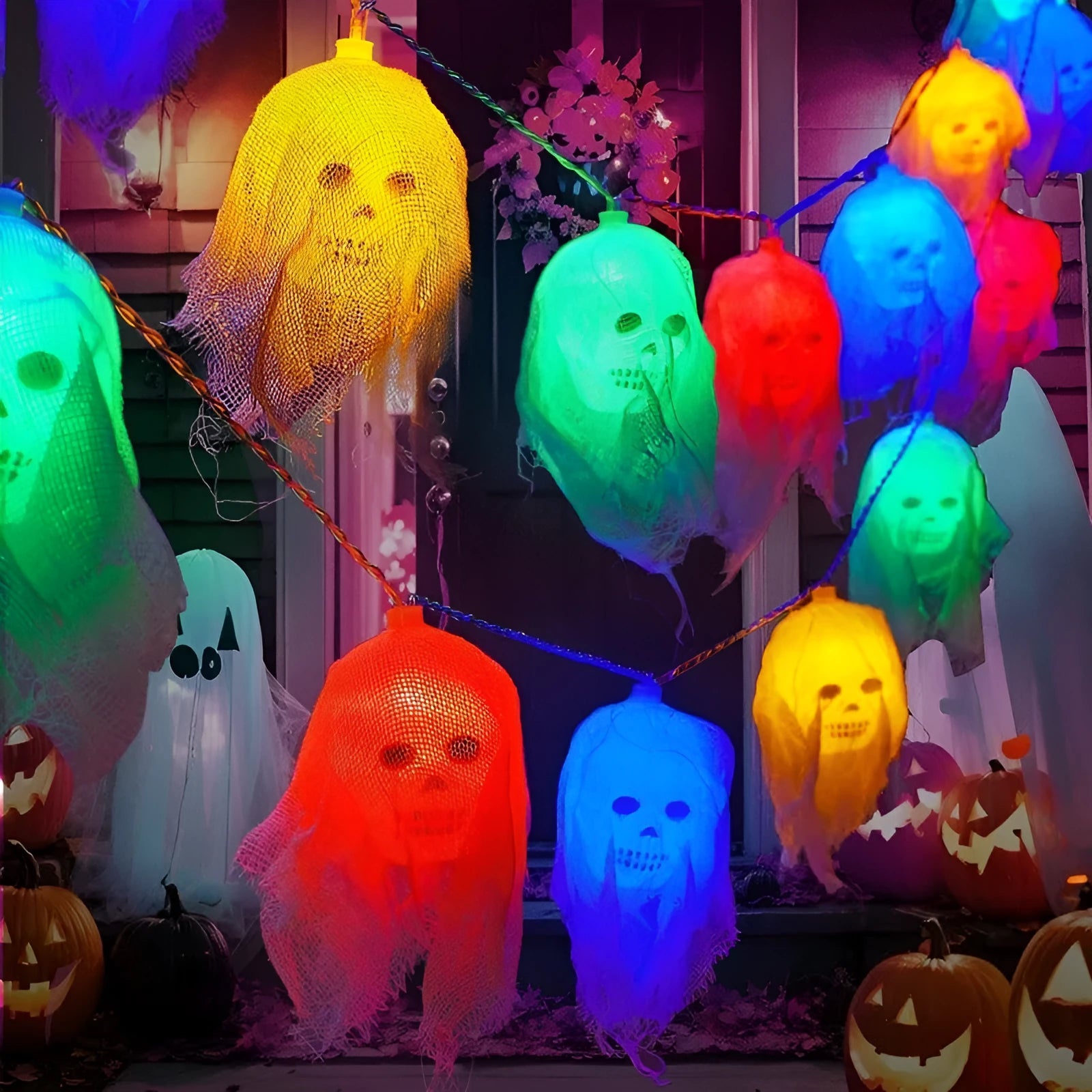 Halloween coloured battery-powered LED string lights for indoor wall decoration