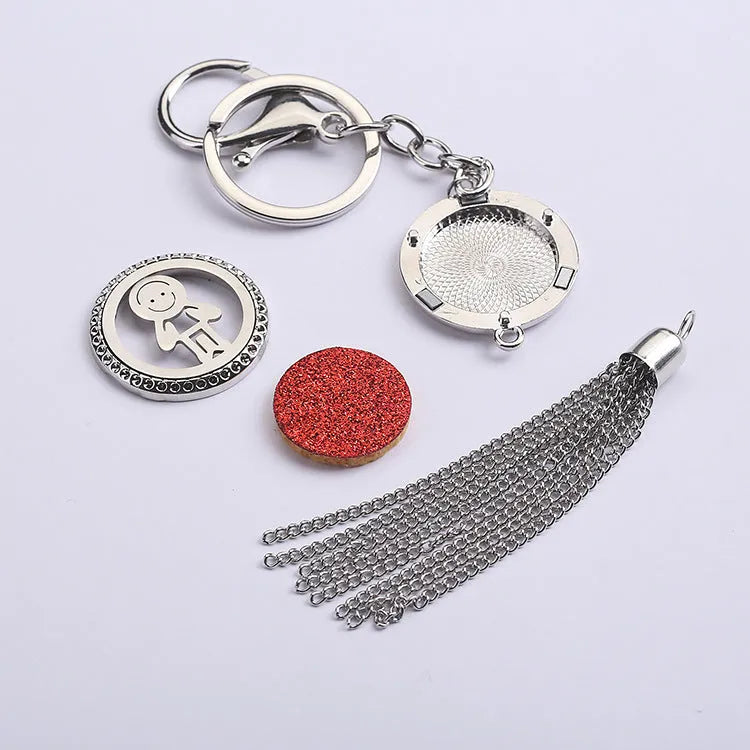 Alloy tassel car aromatherapy pendant on 50cm chain with cotton wicks for essential oils