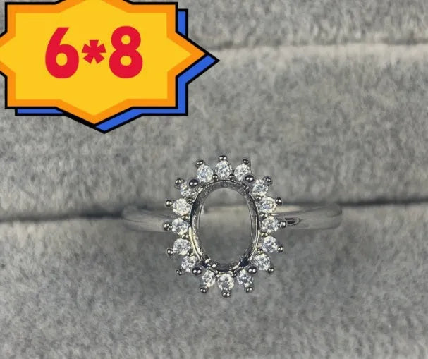 Korean style oval denier ring with 6x8 stone and five-pointed star on electroplated copper band