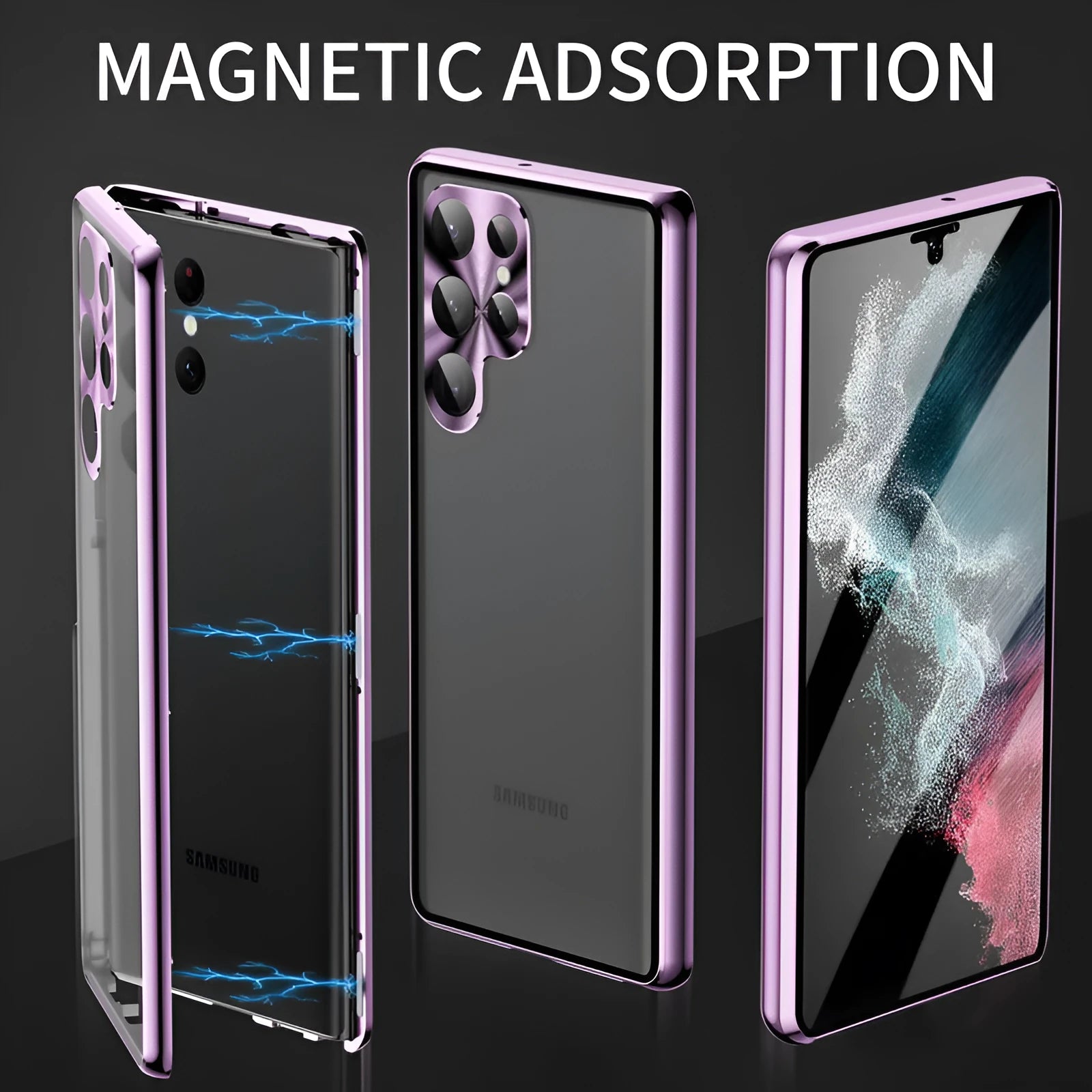 Magnetic phone case with mirror for Samsung Galaxy in black, gold, silver, blue, green, purple or red
