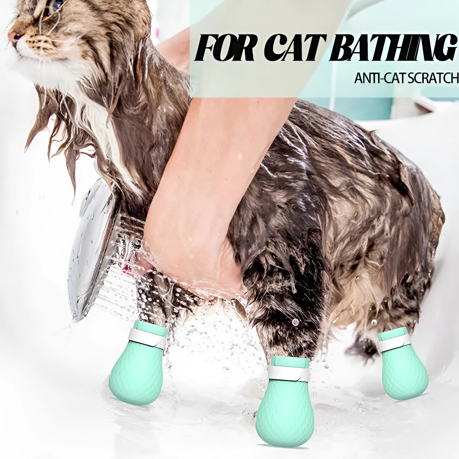 Green silicone cat anti-scratch gloves covering hands and lower arms for pet protection