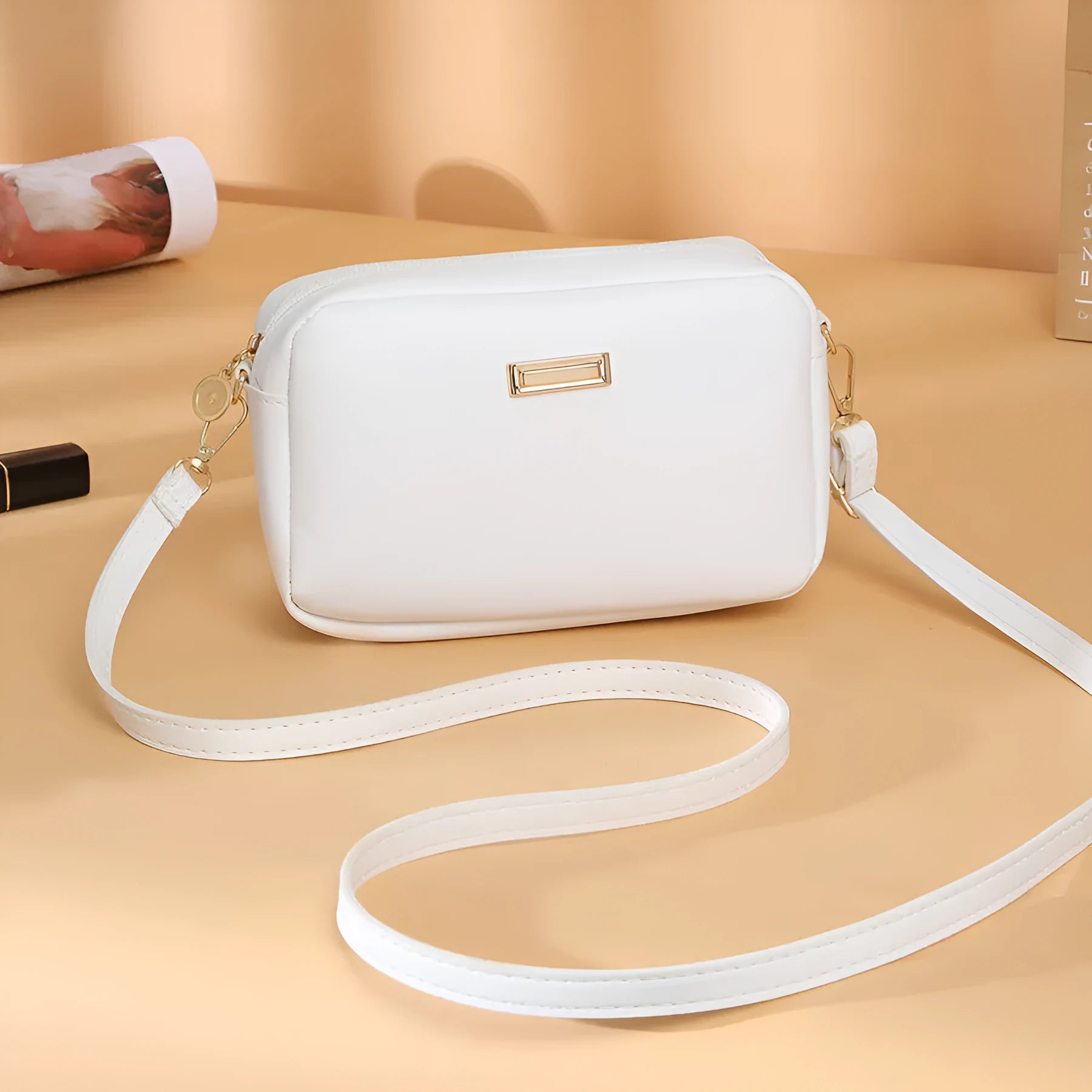 Women's solid colour PU leather shoulder bag with three-dimensional pockets in urban simplicity style