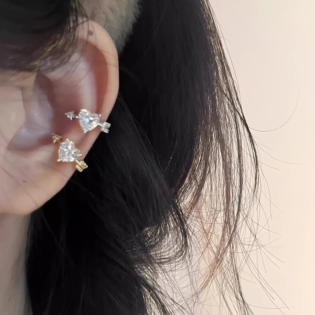 Sweet atmosphere heart shape alloy zircon ear clip for women Korean style light luxury