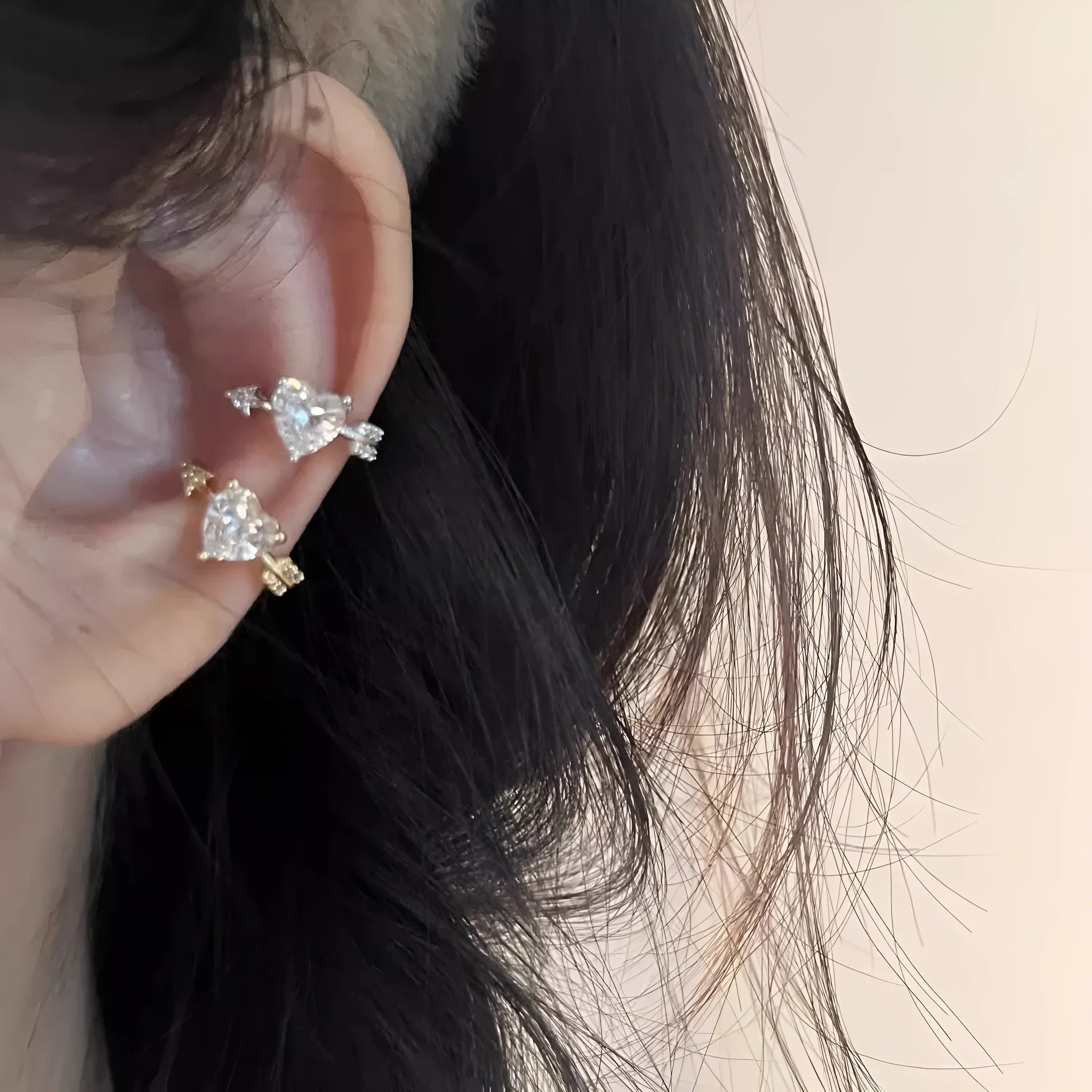 Sweet atmosphere heart shape alloy zircon ear clip for women Korean style light luxury