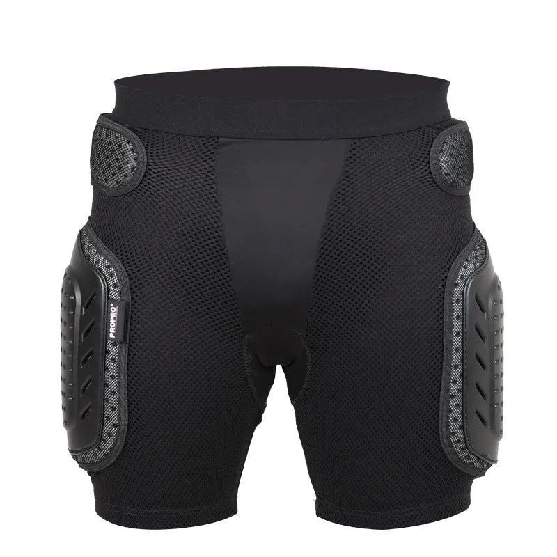 Black cycling hip protection pants for sports safety, shown in size L