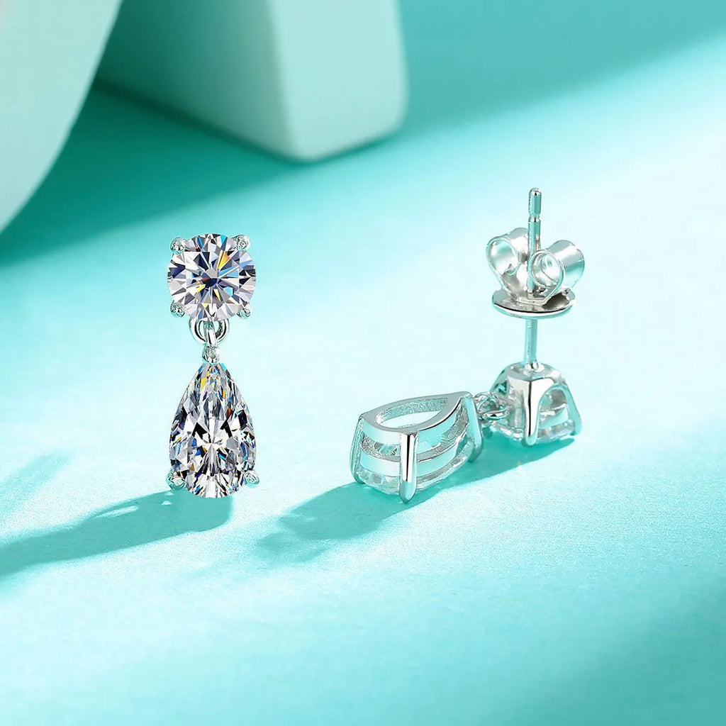 925 sterling silver water drop moissanite stud earrings with geometric design in gold or silver plate