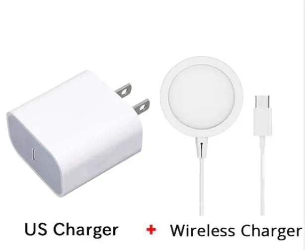 Silver metal Magsafe magnetic wireless charger for iPhone 12 and 13 series with USB connection