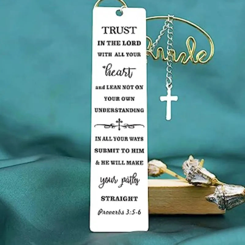 Stainless steel bible verse bookmark with European style design measuring 20.5cm