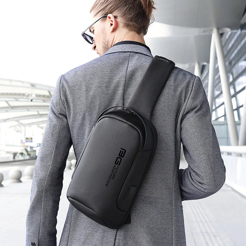 Men's casual business shoulder bag with USB charging port in Oxford cloth construction