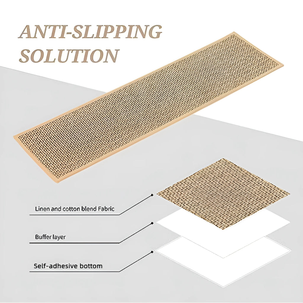 Japanese-style linen-look stair carpet with camel colour and rubber backing