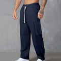 Men's corduroy cargo trousers in straight-leg design with drawstring waist available in multiple colours