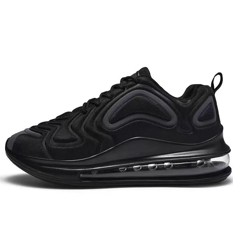Men's black casual sneakers with a thick sole and lace-up design.