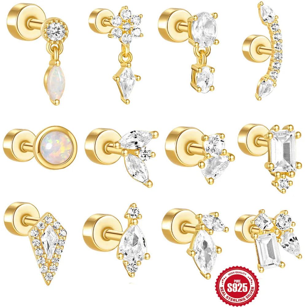 S925 sterling silver ear bone stud with flat column thread in one of twelve gold electroplated colour options.