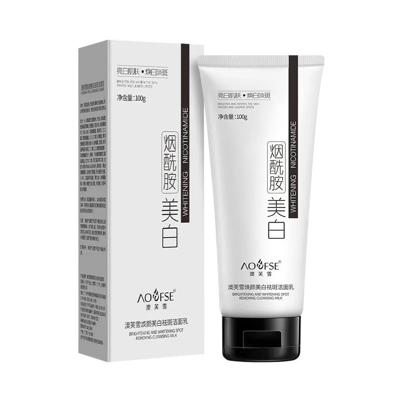 White tube of 100ml whitening freckle removing facial cleanser for normal skin