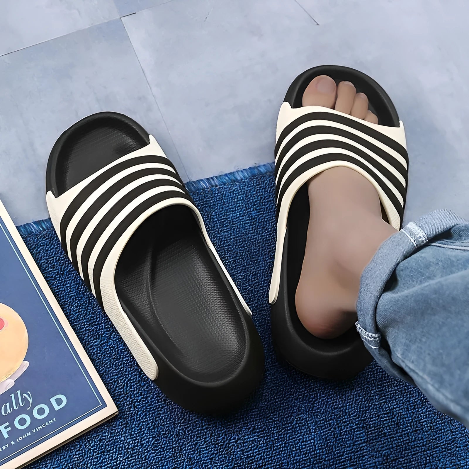 Unisex PVC slippers with EVA sole in casual style showing colour options and simple construction