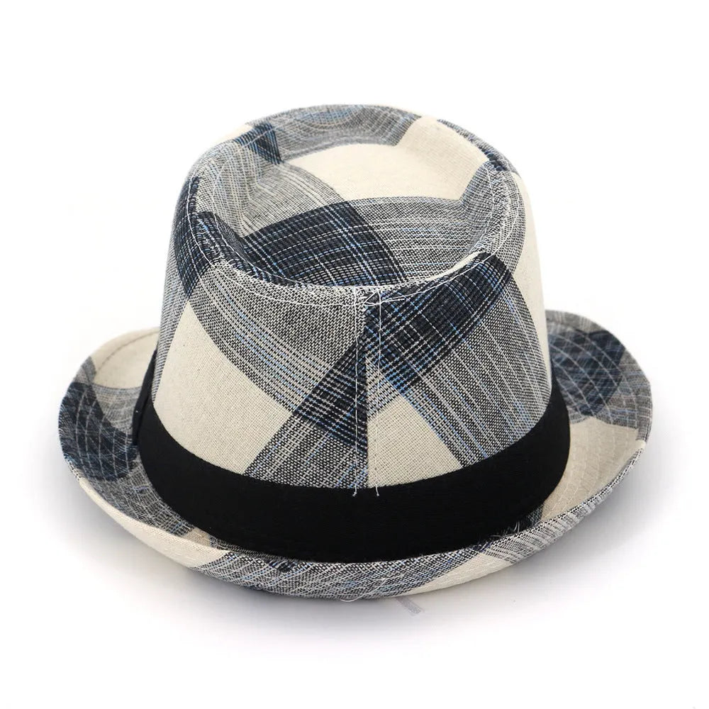 Blue polyester straw sun hat with 4.5cm brim and bell-style crown for outdoor sun protection