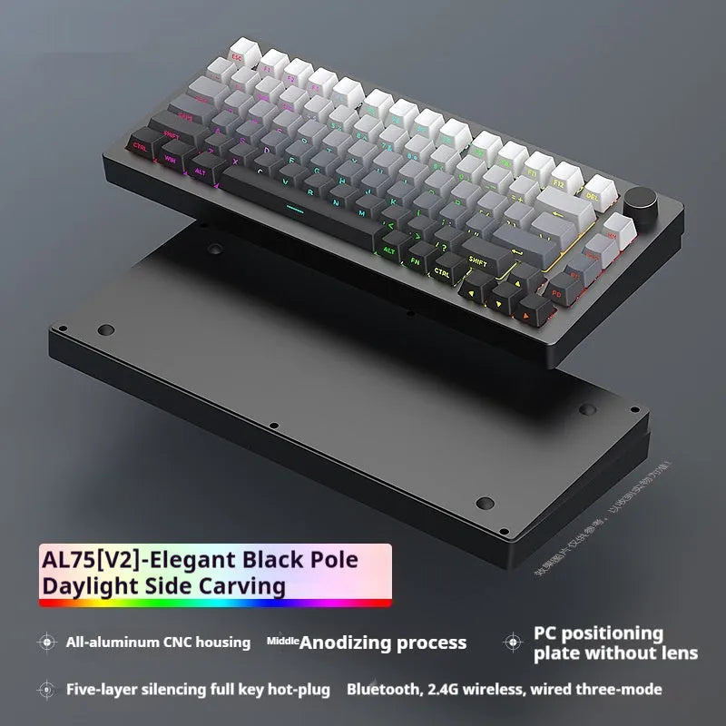 Heiji Snake aluminum mechanical keyboard kit with key puller and USB receiver on dark surface