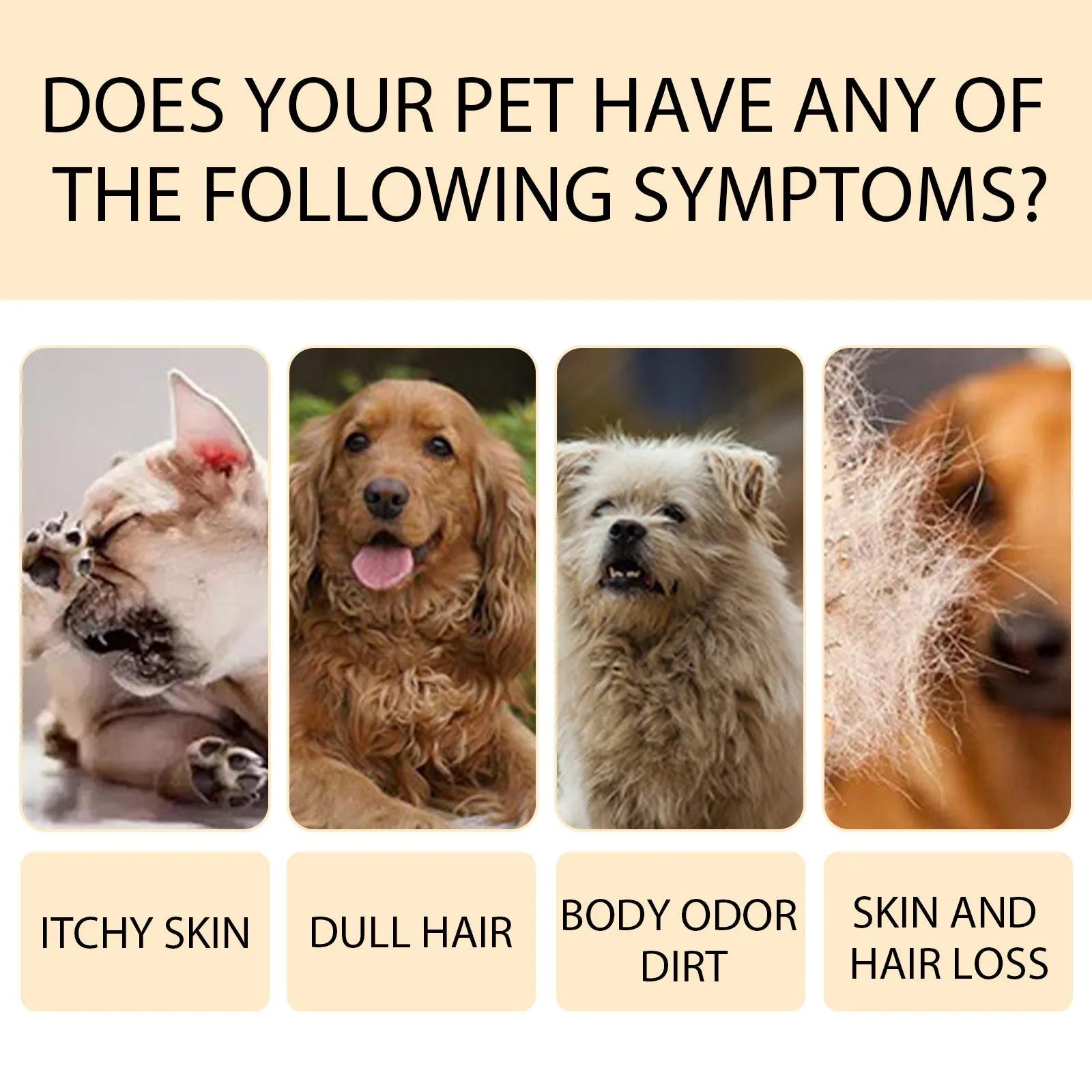 100ml and 300ml bottles of mild pet shampoo for dogs on a white background.