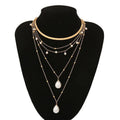 Alloy pearl necklace with twin-strand bamboo chain in silver finish