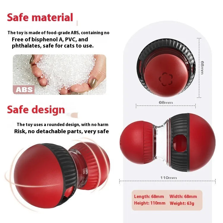 Rotating plastic cat toy with super ball colour and food dropping mechanism