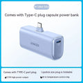 Compact capsule-shaped power bank in various colours with a fold-out USB-C connector.