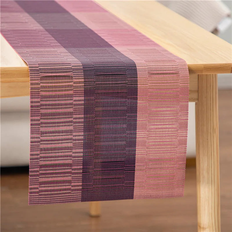 PVC non-slip placemat in modern minimalist style showing gradient bamboo and metallic colour options