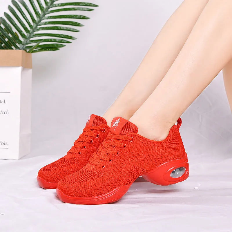 Women's breathable fly woven mesh dancing shoes with soft PU soles in multiple colour options