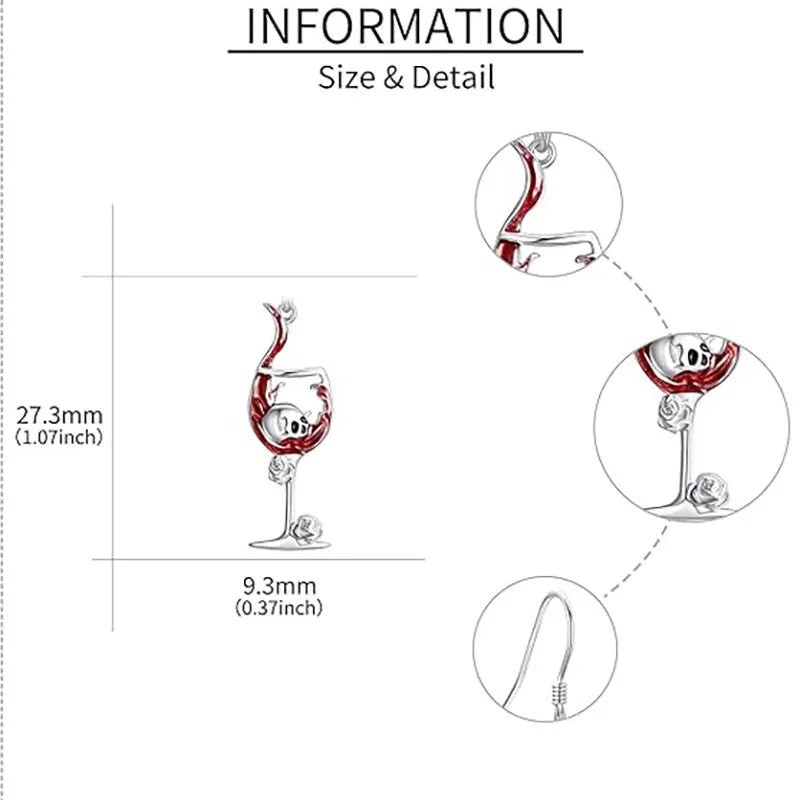 Zinc alloy Halloween earrings with geometric skull and wine glass design, electroplated metallic finish