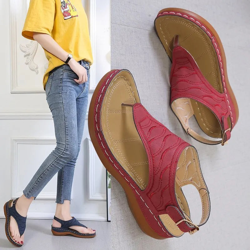 Women's wedge heel sandals with adjustable back strap in five colour options